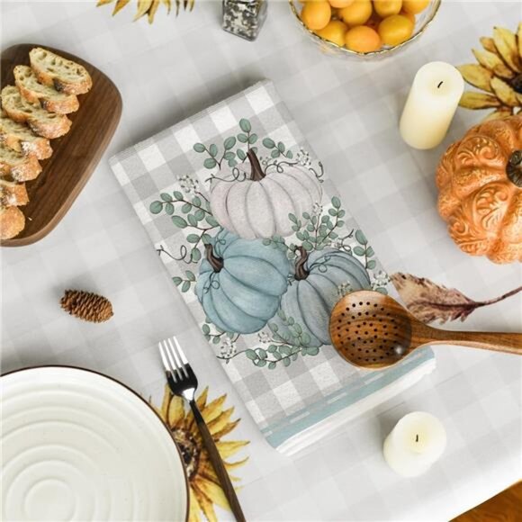 Hello Pumpkin Eucalyptus‎ Leaves Fall Kitchen Towels Dish Hand Towel Set of 2 - Picture 4 of 6